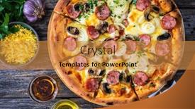  Presentation with mozzarella cheese - Presentation design with circle-pizza-with-sausages-onion background and a gold colored foreground