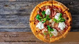  Presentation with leafy greens - Presentation theme having circle-prosciutto-pizza-with-mascarpone background and a red colored foreground