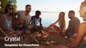  Presentation with teenagers - Audience pleasing presentation design consisting of circles circles - group of friendly teenagers sitting backdrop and a tawny brown colored foreground
