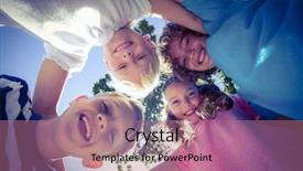  Presentation with huddle - Theme having circles circles - smiling children forming a huddle background and a coral colored foreground