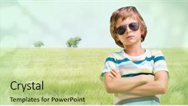  Presentation with meadow - Cool new slides with circles folding - boy with sunglasses arms folded backdrop and a  colored foreground