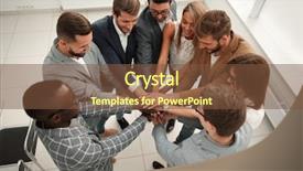  Presentation with team hands - PPT theme featuring circles folding - close up multinational business team background and a  colored foreground