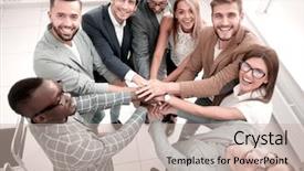  Presentation with team hands - Colorful PPT theme enhanced with circles folding - close up young business team backdrop and a mint green colored foreground