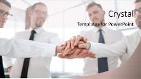  Presentation with employee profile company concept - Beautiful presentation featuring circles folding - group of company employees folded backdrop and a light gray colored foreground