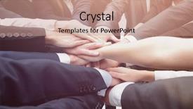  Presentation with business team join hands white - PPT layouts with circles folding - large business team standing background and a  colored foreground