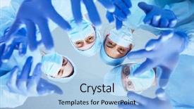  Presentation with labor and delivery medical team - Beautiful PPT theme featuring circles folding - large medical team standing grouped backdrop and a light blue colored foreground