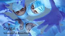  Presentation with labor and delivery medical team - Slides featuring circles folding - large medical team standing grouped background and a teal colored foreground