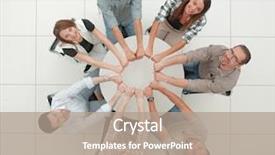  Presentation with business team join hands white - PPT layouts featuring circles folding - smiling business team folded their background and a coral colored foreground