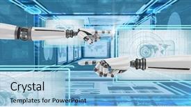  Presentation with composite - Audience pleasing slides consisting of circles rows - digital composite of robot hands backdrop and a light blue colored foreground