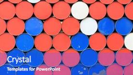  Presentation with barrels - Slides with circles rows - large metal barrels stacked background and a cobalt blue colored foreground