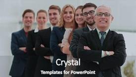  Presentation with staff - Colorful PPT theme enhanced with circles rows - successful team of staff standing backdrop and a wine colored foreground