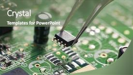  Presentation with semiconductor - Amazing slide deck having circuit board technological background backdrop and a gray colored foreground