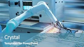  Presentation with machine assembly - Presentation having circuit board with robot arm background and a teal colored foreground
