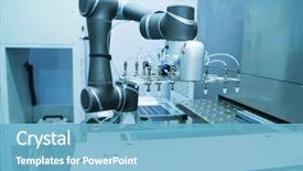  Presentation with machine assembly - Presentation theme having circuit board with robot arm background and a light blue colored foreground