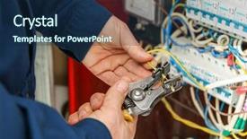  Presentation with circuit breaker - Slides enhanced with circuit breaker - electrician stripping ends of wires background and a navy blue colored foreground