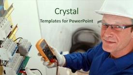  Presentation with circuit breaker - Audience pleasing presentation consisting of circuit breaker - portrait of a technician backdrop and a sky blue colored foreground