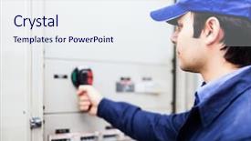  Presentation with circuit breaker - Theme having circuit breaker - portrait of an electrician background and a sky blue colored foreground