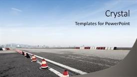  Presentation with asphalt road - Slides featuring circuit city - empty asphalt road and cityscape background and a  colored foreground