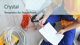  Presentation with professional birthday - Cool new theme with circuit diagram - professional electrician checking scheme indoors backdrop and a sky blue colored foreground