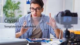  Presentation with computer repair - Audience pleasing presentation theme consisting of circuitry - vlogger recording computer repair backdrop and a light blue colored foreground