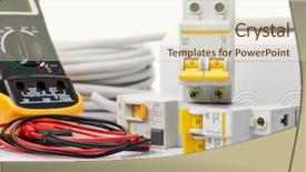  Presentation with electrical breakers - Amazing PPT theme having circuits - automatic circuit breakers distribution box backdrop and a lemonade colored foreground
