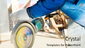  Presentation with machine - PPT theme having circular abrasive cutoff saw background and a lemonade colored foreground