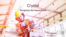  Presentation with worker - Presentation theme having circular motion - young manual worker using grinder background and a  colored foreground