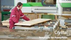  Presentation with process - PPT layouts enhanced with worker with circular saw machine background and a coral colored foreground
