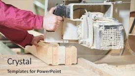  Presentation with carpenter - Colorful presentation design enhanced with long-haired blonde in a white hat and striped dress dark sun glasses traveling alone on a small female red car on a rocky beach in the summer backdrop and a coral colored foreground