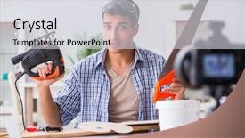  Presentation with diy - Cool new slide deck with circular zigsaw - diy blogger recording video backdrop and a light gray colored foreground