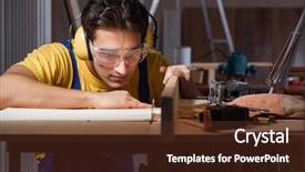  Presentation with woodworking - Audience pleasing PPT layouts consisting of circular zigsaw - worker working in repair workshop backdrop and a tawny brown colored foreground