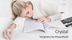  Presentation with overworked - Slide deck enhanced with circulatory - blonde overworked businesswoman or trainee background and a  colored foreground