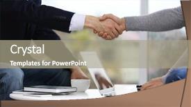  Presentation with shaking hands - Beautiful slide deck featuring circumstance - two men shaking hands backdrop and a  colored foreground