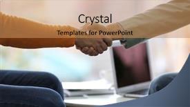  Presentation with shaking hands - Presentation design consisting of circumstance - two men shaking hands background and a  colored foreground