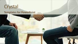  Presentation with shaking hands - Presentation design featuring circumstance - two men shaking hands background and a  colored foreground