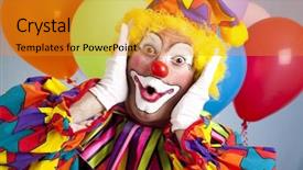  Presentation with clown - PPT theme enhanced with circus - birthday clown in full costume background and a gold colored foreground