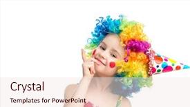  Presentation with funny - Presentation design featuring circus - funny little girl in multicolored background and a sky blue colored foreground