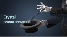  Presentation with black magic - Cool new PPT theme with circus - illusionist white hand wants backdrop and a tawny brown colored foreground