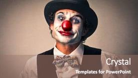  Presentation with clown - Slide set with studio shot of stylish brown autumn boots isolated on white background background and a light gray colored foreground