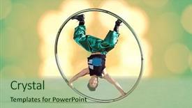  Presentation with circus - Colorful presentation design enhanced with acrobat in a cyr wheel backdrop and a mint green colored foreground