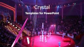  Presentation with acrobats - Amazing PPT layouts having circus-acrobats backdrop and a violet colored foreground