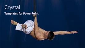  Presentation with circus - Cool new PPT theme with circus air gymnast on dark blue background backdrop and a navy blue colored foreground