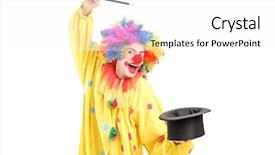  Presentation with circus - Amazing presentation design having circus clown performing a magic trick isolated against white background backdrop and a white colored foreground