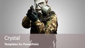  Presentation with nuclear weapons and gas mask - Colorful slides enhanced with cirme humanity - portrait of a soldier backdrop and a gray colored foreground