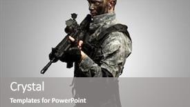  Presentation with gun - Audience pleasing PPT theme consisting of cirme humanity - portrait of soldier holding gun backdrop and a  colored foreground