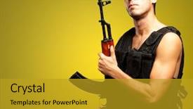  Presentation with ak 47 machine gun - Slide set enhanced with cirme humanity - portrait of soldier holding gun background and a gold colored foreground