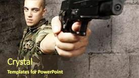  Presentation with gun control - Amazing presentation theme having cirme humanity - portrait of young soldier pointing backdrop and a tawny brown colored foreground