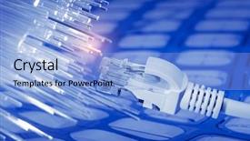  Presentation with fiber - PPT theme featuring electronic file data transfer concept - network cables closeup with fiber background and a light blue colored foreground