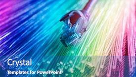  Presentation with network cabling - PPT theme consisting of network cables with fiber optical background and a teal colored foreground