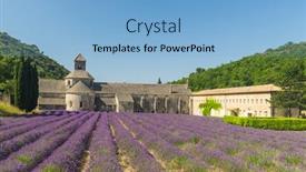  Presentation with lavender - Slide set enhanced with cistercian abbey of senanque and blooming rows of lavender gordes vaucluse provence - france background and a light blue colored foreground
